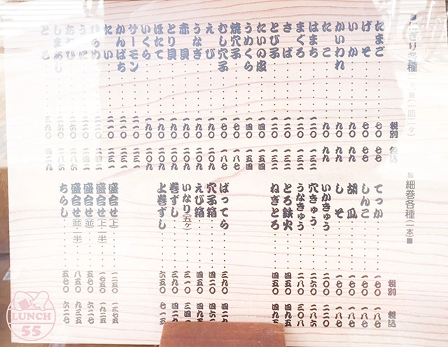 神戸・新開地の有名店源八寿司のメニュー