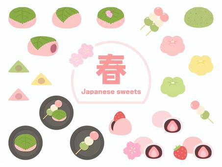 春の和菓子のイラストセット